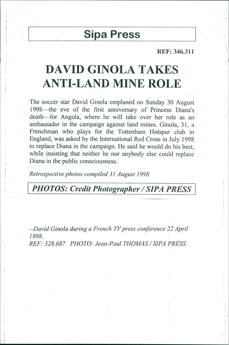 David Ginola, football - Vintage Photograph