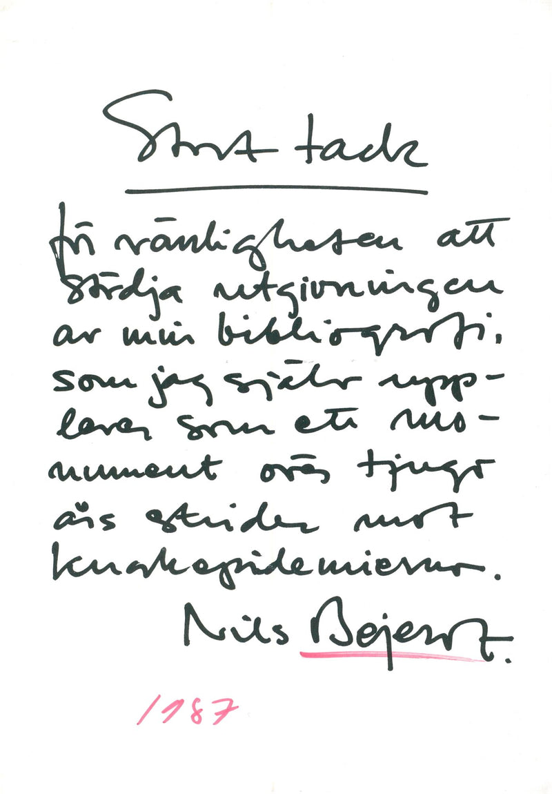 A photograph of Nils Bejerot with a personal message on the back with signature - Vintage Photograph