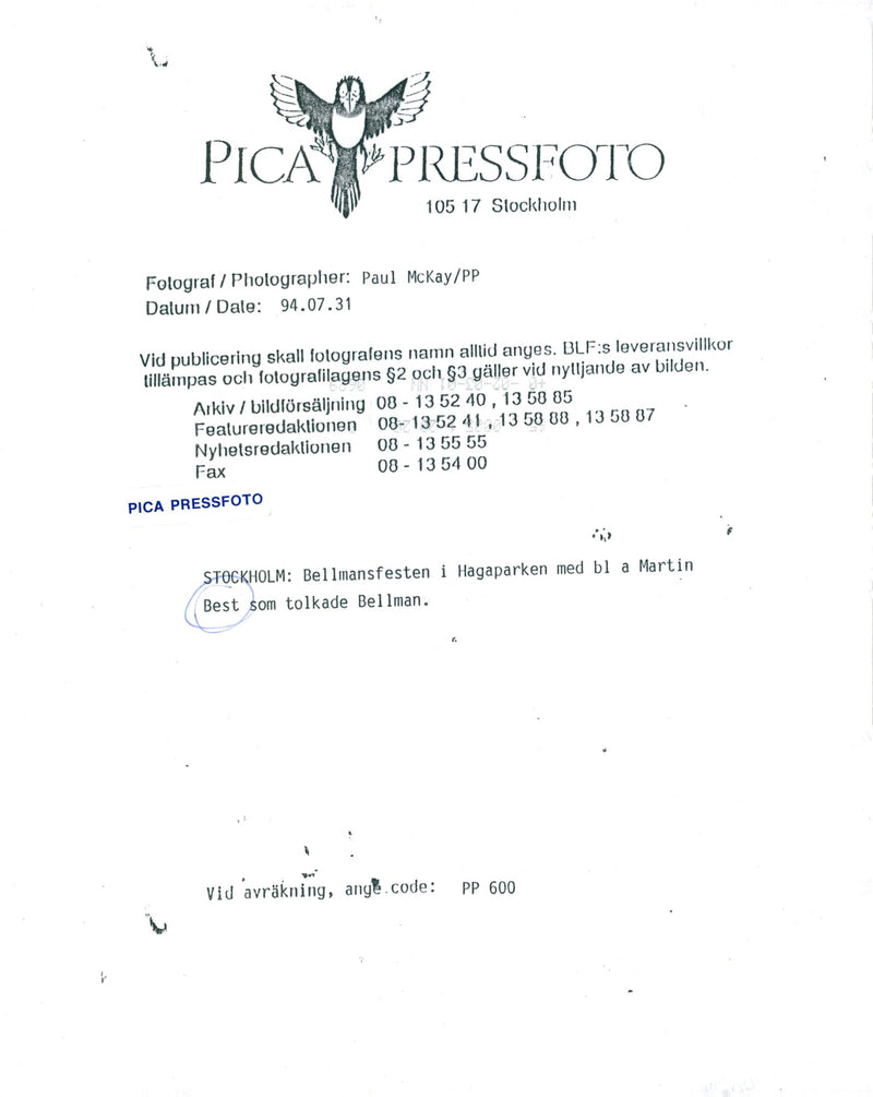 Martin Best musician in Hagaparken - Vintage Photograph