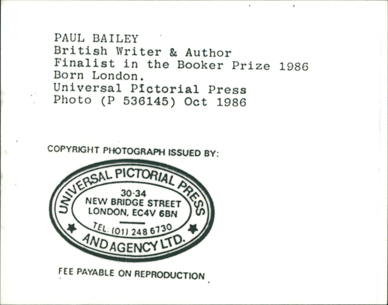 Paul Bailey, British Writer and Author - Vintage Photograph