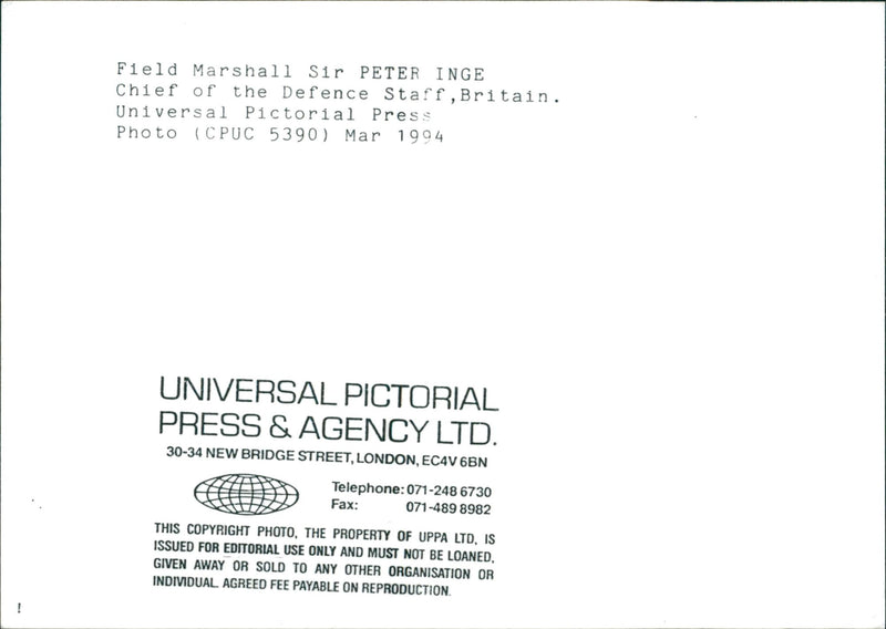 Field Marshall Sir Peter Inge - Vintage Photograph