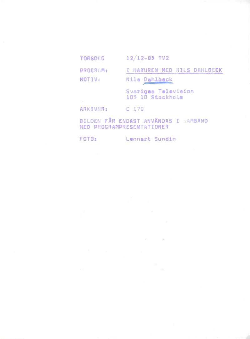 Nils Dahlbeck in the TV program "In nature with Nils Dahlbeck" - Vintage Photograph