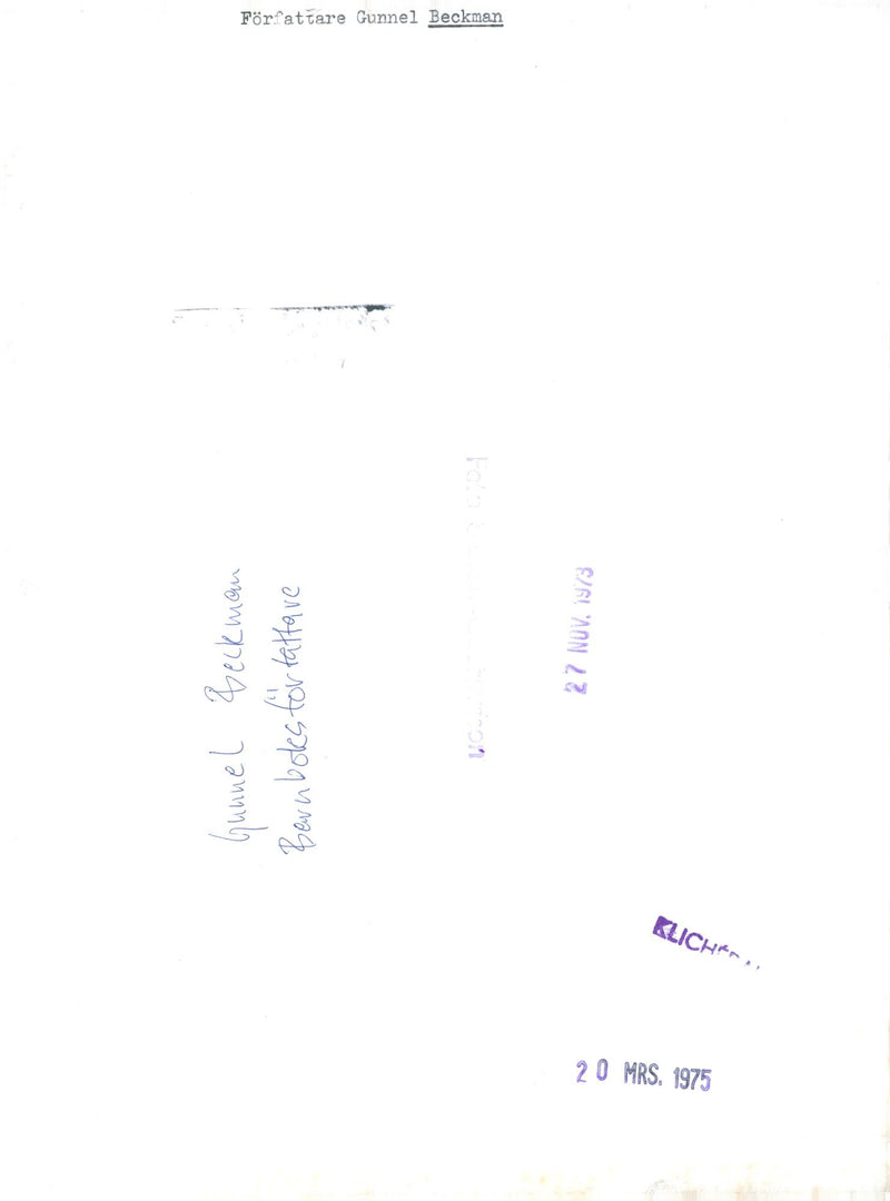 Gunnel Beckman, Children's Bookwriter - Vintage Photograph