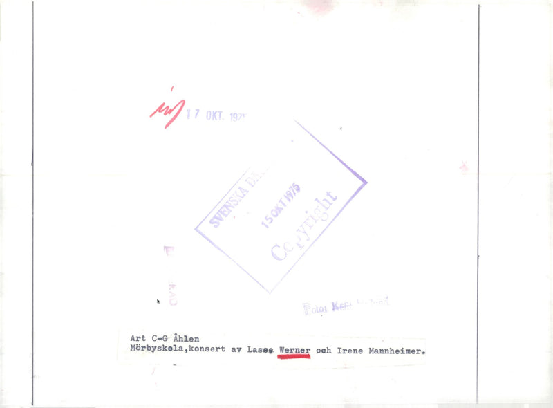 Concert by Lasse Werner and IrÃ¨ne Mannheimer in MÃ¶rby School - Vintage Photograph