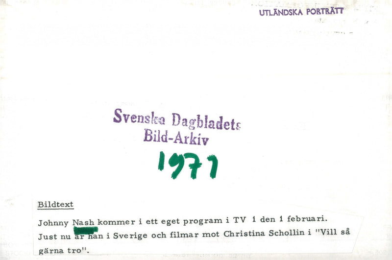 Johnny Nash singer musician with Christina Schollin - Vintage Photograph