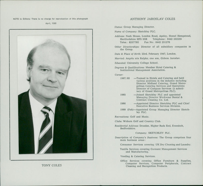 1988 MUSIC PUBLISHED ENGLAND INCLUDING CAREER - Vintage Photograph