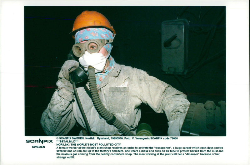 Russia Environmental Issues. Norilsk - one of the world's most polluted cities. A female worker in the nickel factory - Vintage Photograph
