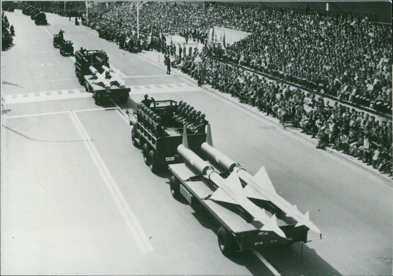 China, defense: airplane, navy, rocket and robot defense - Vintage Photograph