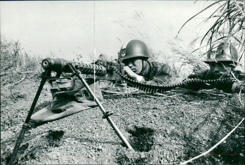 China, defense: airplane, navy, rocket and robot defense - Vintage Photograph