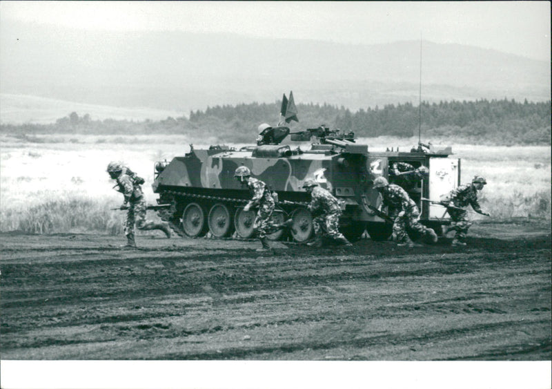 China, defense: airplane, navy, rocket and robot defense - Vintage Photograph